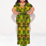 1 Piece Custom Casual Print V Neck Plus Size Maxi Dresses