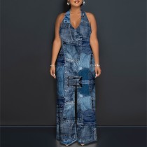 1 Piece Custom Casual Print Backless Halter One Piece Jumpsuits 1 Piece Custom Casual Print Backless Halter One Piece Jumpsuits