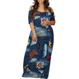 1 Piece Custom Casual Print Off Shoulder Maxi Dresses