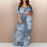 1 Piece Custom Casual Print Off Shoulder Maxi Dresses