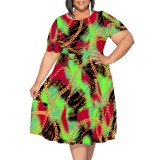 1 Piece Custom Casual Print Short Sleeve Plus Size Midi Dress
