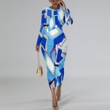 1 Piece Custom Casual Print Long Sleeve Mid Dresses