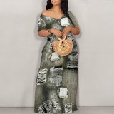 1 Piece Custom Casual Print Off Shoulder Maxi Dresses