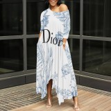1 Piece Custom Casual Print Long Sleeve Maxi Dresses