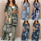 1 Piece Custom Casual Print Off Shoulder Maxi Dresses