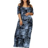 1 Piece Custom Casual Print Off Shoulder Maxi Dresses