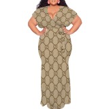 1 Piece Custom Casual Print V Neck Plus Size Maxi Dresses