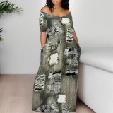 1 Piece Custom Casual Print Off Shoulder Maxi Dresses