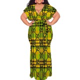 1 Piece Custom Casual Print V Neck Plus Size Maxi Dresses