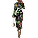 1 Piece Custom Casual Print Long Sleeve Mid Dresses