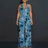1 Piece Custom Casual Print Backless Halter One Piece Jumpsuits