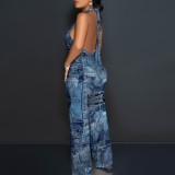 1 Piece Custom Casual Print Backless Halter One Piece Jumpsuits