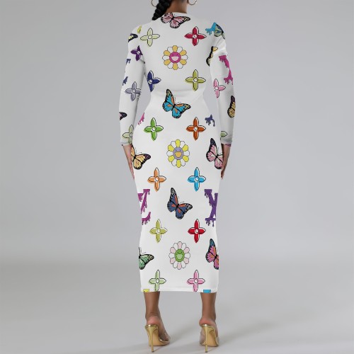 1 Piece Custom Casual Print Long Sleeve Mid Dress