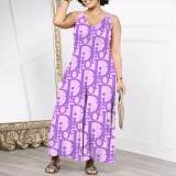 1 Piece Custom Casual Print Sleeveless Long Dress with V Neck