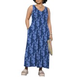 1 Piece Custom Casual Print Sleeveless Long Dress with V Neck