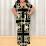 1 Piece Custom Casual Print Short Sleeve Plus Size Maxi Dress