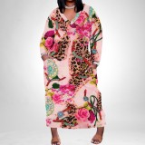 1 Piece Custom Casual Print Long Sleeve Plus Size Maxi Dress