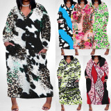 1 Piece Custom Casual Print Long Sleeve Plus Size Maxi Dress