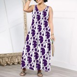 1 Piece Custom Casual Print Sleeveless Long Dress with V Neck