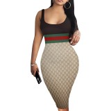 1 Piece Custom Casual Print U Neck Sleeveless Midi Dress