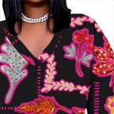 1 Piece Custom Casual Print Long Sleeve Plus Size Maxi Dress