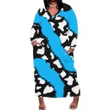 1 Piece Custom Casual Print Long Sleeve Plus Size Maxi Dress