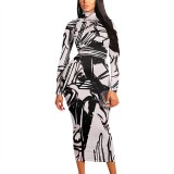 1 Piece Custom Casual Print High Neck Mid Dress