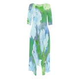 1 Piece Custom Casual Print Long Irregular Dress