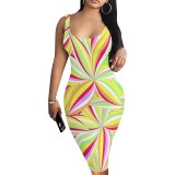 1 Piece Custom Casual Print U Neck Sleeveless Midi Dress