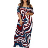 1 Piece Custom Casual Print Off Shoulder Long Dress