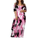 1 Piece Custom Casual Print Off Shoulder Long Dress