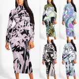 1 Piece Custom Casual Print High Neck Mid Dress