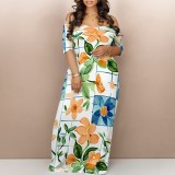 1 Piece Custom Casual Print Off Shoulder Long Dress