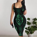 1 Piece Custom Casual Print U Neck Sleeveless Midi Dress