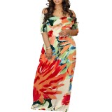 1 Piece Custom Casual Print Off Shoulder Long Dress