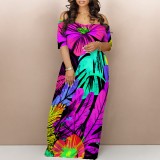 1 Piece Custom Casual Print Off Shoulder Long Dress