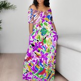 1 Piece Custom Casual Print Off Shoulder Long Dress