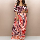 1 Piece Custom Casual Print Off Shoulder Long Dress
