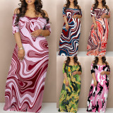 1 Piece Custom Casual Print Off Shoulder Long Dress