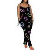 1 Piece Custom Casual Print Straps One Piece Jumpsuits with Pocket