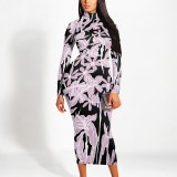1 Piece Custom Casual Print High Neck Mid Dress