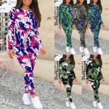 1 Piece Custom Casual Print Long Sleeve Two Piece Sweatshirt Set