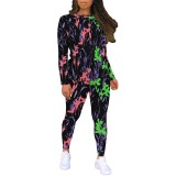 1 Piece Custom Casual Print Long Sleeve Two Piece Sweatshirt Set
