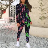 1 Piece Custom Casual Print Long Sleeve Two Piece Sweatshirt Set