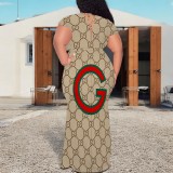 1 Piece Custom Casual Print Plus Size Maxi Dress