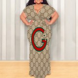1 Piece Custom Casual Print Plus Size Maxi Dress