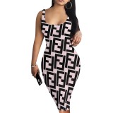 1 Piece Custom Casual Print Sleeveless Midi Dress