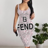 1 Piece Custom Casual Print Sleeveless Midi Dress