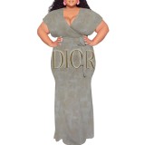 1 Piece Custom Casual Print Plus Size Maxi Dress