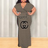 1 Piece Custom Casual Print Plus Size Maxi Dress